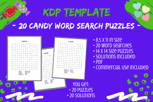 20 Candy Themed Kids Word Search Puzzles: A Practical Resource for Creative Project Development