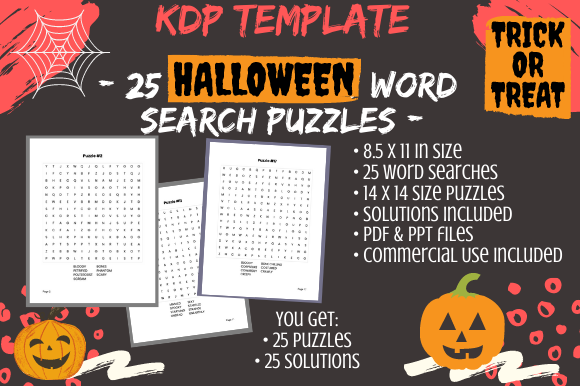 25 14×14 Halloween Word Search Puzzles for KDP